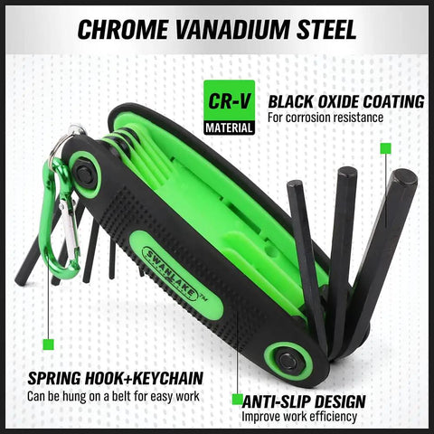 Folding Allen Wrench Set 25 Piece With Metric SAE And Torx Hex Keys in CR-V Steel and Black Oxide Finish with Rubber Grip