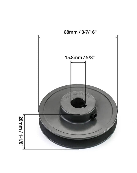 Rock Solid Single Groove V Belt Pulley 3.45 Inch OD Five Eighth Inch Bore Cast Iron Fixed Bore 1 Groove Sheave, top view