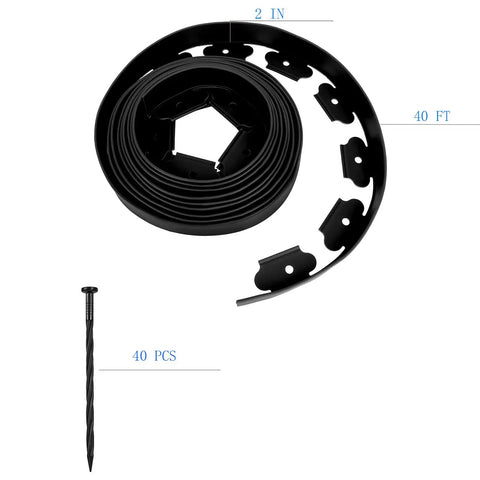 40 Ft Garden Landscape Edging Kit With 40 Spikes Black 2 Inch Tall Paver Edging For Lawn Borders DIY Easy Install Terrace Board System