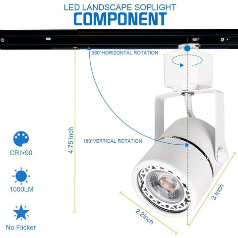 LED landscape spotlight component showcasing 10W H Track LED Heads with 90+ CRI Dimmable Halo Style Linear Track Lighting for Art and Retail Displays