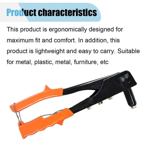 Beefy Manual Rivet Gun Kit With Four Head Sizes for metal, plastic, and leather projects, ergonomic and lightweight design