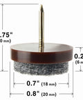 Side view of Nail On Felt Pads Set 40 Pieces 0.8 Inch Furniture Pads with Nails, showing dimensions and materials.