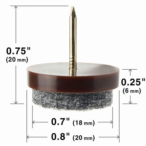 Side view of Nail On Felt Pads Set 40 Pieces 0.8 Inch Furniture Pads with Nails, showing dimensions and materials.