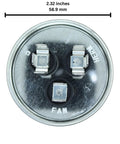 Top view of Dual Run Start Capacitor 45/5 MFD 370/440 VAC CBB65B for air conditioning systems with terminal labels.