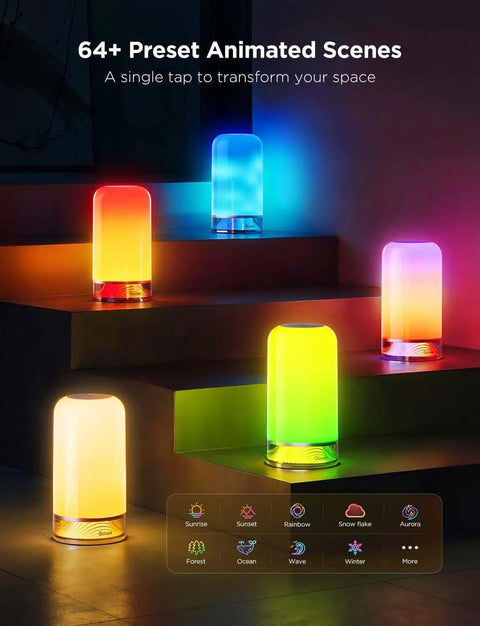 Lit RGBIC Smart Table Lamp 2 With Touch Control, 64 Scene Modes And Matter SmartThings Alexa Compatibility displayed on stairs