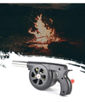 Portable Manual Hand Crank Air Blower Fire Up Campfires Fast Heavy Duty Metal Stoker Bellows Pump with black handle.