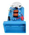 Vertical Electric Bell Science Kit For Physics Class Demos Hands On Magnetic Current Demonstration In Action With Durable PVC Materials Classroom Ready Lab Tool For Junior High Students, showing a blue base with copper coils and wiring.