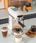Compact Semi Automatic Coffee Maker With Built In Bean Grinder And Fast Milk Frother Tailored For Home Bars brewing espresso and drinks.