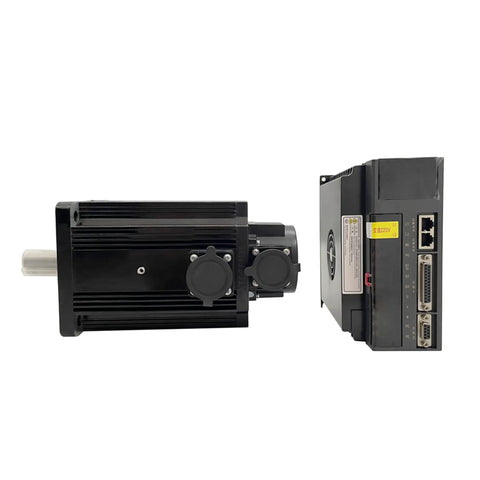 Straight Up Heavy Duty 3.8Kw Ac 220V Servo Motor And Driver Combo Cnc Control System Kit with connectors on black casing.