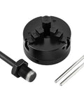 Top Shelf Mini Lathe Chuck Set With 3 Jaw Hella Tight Self Centering Extension And Connecting Rod Kit High Carbon Steel parts including chuck and rods.