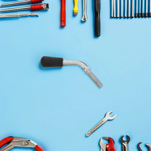 Solid As A Rock M12x40 Workbench Locking Screw Metal Threaded Handwheel for Drill Press, surrounded by various tools.
