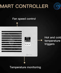 Smart controller for Quiet 4x10 Inch Register Booster Fan With Thermostat For HVAC Systems, white, showing controls