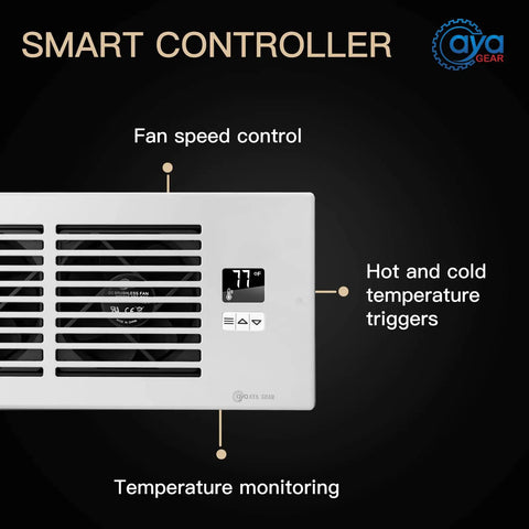 Smart controller for Quiet 4x10 Inch Register Booster Fan With Thermostat For HVAC Systems, white, showing controls