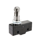 Heavy Duty Panel Mount Roller Plunger Limit Switch With Knockout Screw Terminals And Solid 1No 1Nc Spdt Contacts Ready For Grunt Work Shop Floor Applications Daily, showing black housing and chrome roller.