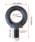 Heavy Duty Lifting Eyebolt M16 Forged Steel 4 Ton Working Load Limit Industrial Grade Eyebolt For Truck Tractor Side View
