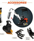 Compact Hydraulic Digger For Trenching And Pipe Installations with auger, bucket, grabber, narrow bucket accessories