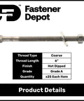 1/2-13 X 9 Carriage Bolt Kit For Exterior Use With Beefy Hot Dipped Galvanized Finish, Self Locking Head, Commercial Grade 307A