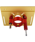 Top Shelf Router Insert Plate And Mounting Base Kit With Heavy Duty Rings And Stainless Steel Screws For Smooth Woodworking Jobs And No Sweat Diy Router Table Build In Slick Gold Finish, featuring a red mount.