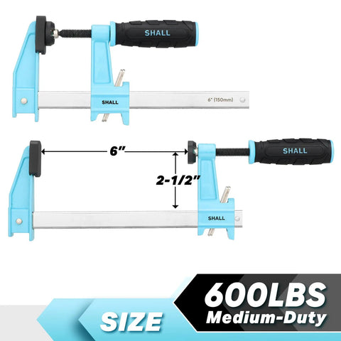 Beefy 6 Inch Steel Bar Clamps Set Four Pack Quick Release F Clamps Medium Duty With 600 Lbs Load Capacity for woodworking display