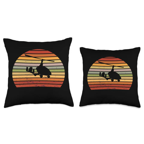 Vintage Gyroplane Throw Pillow With Retro Aviation Vibe Gyrocopter Autogyro Design For Aircraft Enthusiasts Cool Aviation Decor Cushion