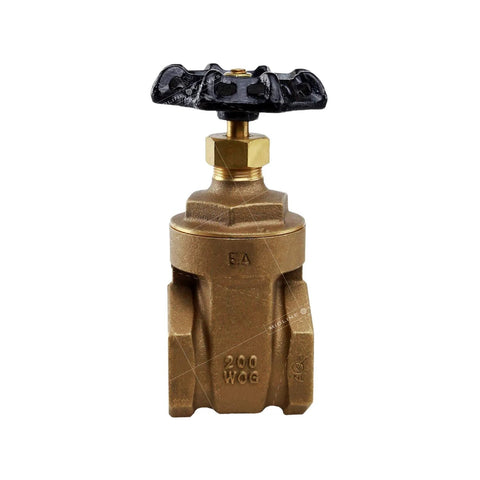 Gate valve with wheel handle, front view, brass heavy-duty, 2 in FIP connections, lead-free, Amazon.