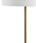 White linen drum shade on 59 Inch Brass Gold Metal And Glass Side Table With Built In LED Floor Lamp Modern Transitional Iron Standing Lamp