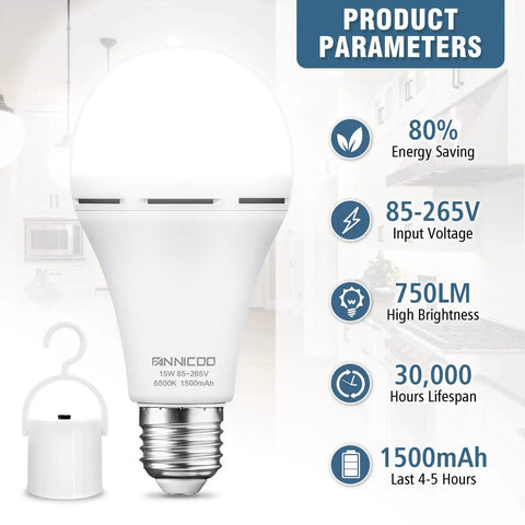Rechargeable Emergency LED Bulbs With 1500mAh Battery Backup For Power Outages 15W 80W Equivalent 6500K Daylight Self Charging