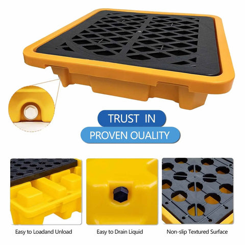 Stackable Spill Containment Pallet With Leakproof Plastic Platform Grating And Drain Tray For Safe Liquid Storage Built