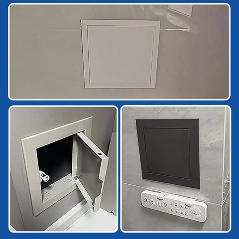 Heavy Duty Fire Rated Drywall Access Panel For Smooth Swing Plumbing And Maintenance Walls Hella Sturdy Galvanized Steel Frame Quick Click Latch White Concealed Hatch Door Cover 30 By 30 Inch in various wall installations.