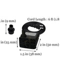Mini Submersible Water Pump For Small Pet Fountains And Aquariums dimensions shown with 6 ft cord and 0.5 in nozzle attachment.