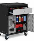 Mobile Garage Storage Cabinet With Wheels Pegboard Drawer And Adjustable Shelf For Tools And Hardware Built In Door Pegboard For Hanging Heavy Duty Easy Roll Metal Tool Cabinet For Workshop Organization open