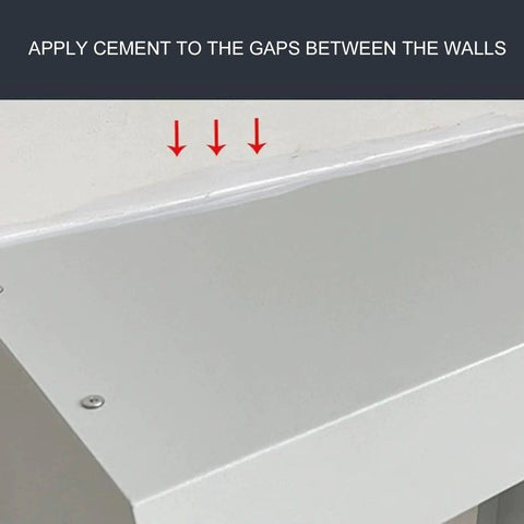 All Weather Steel Awning EV Charger Cover Wall Mount Shield close-up showing cement application for weatherproof sealing.