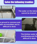 Image showing issues with water drainage on a balcony, kitchen, and concave ground, highlighting maintenance troubles.