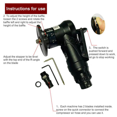 Heavy Duty Pneumatic Chamfering Tool With Six Blades And Four Bearings For Wood Metal Acrylic Deburring Compact Beveler For Carpentry, showing adjustment features and included accessories.
