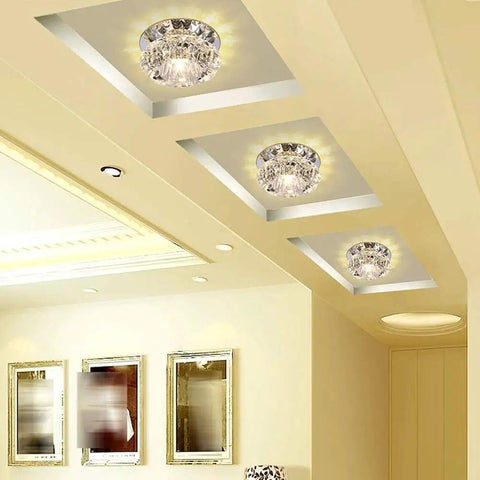 ELUKHT 12 Pack Round LED Recessed Ceiling Lights 3.9in ceiling view showcasing crystal glass lampshades in a modern setting.