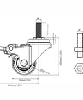 Smooth Rollin 1 Inch Stem Casters Set Of 4 Premium Mini Universal Wheels With M6x15mm Thread dimensions diagram view