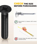Close-up of Phillips Countersunk Machine Bolt Set Size 8 32 By 3 4 Inch 50 Piece Stainless Steel 304 Flat Head with tool images.