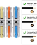 34 Piece Quick Connect Wire Splice Kit with Lever Nut Connectors, showing three color-coded levers for AWG 28 to 12.