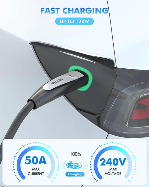 Badass Nacs Ev Extension Cord Boasts Sweet 50 Amp Heavy Duty Build Perfect For Tesla 240v Level 2 Charge Up 21 Ft showing charging connection.