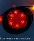 50Ft Outdoor Power Extension Cord With Seven NEMA 5 15R Outlets 14 Gauge SJTW Cable, glowing red LED indicator