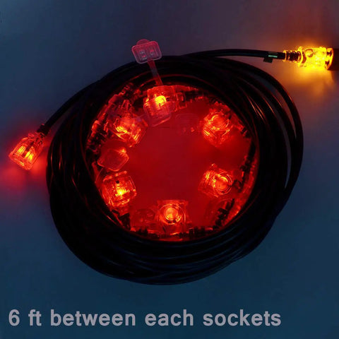 50Ft Outdoor Power Extension Cord With Seven NEMA 5 15R Outlets 14 Gauge SJTW Cable, glowing red LED indicator