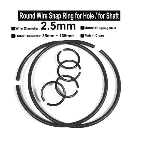 Heavy Duty 2.5mm Spring Steel Wire Retaining Rings For Shaft OD 35 To 165mm Snap Circlips displayed in a clean arrangement.