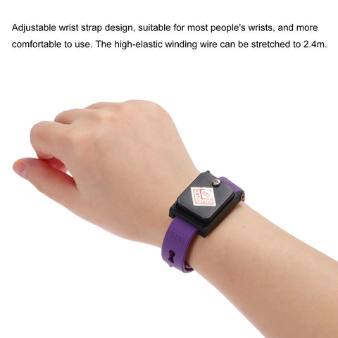 Person wearing Cordless Anti Static Wrist Strap With Adjustable Silicone Bracelet For ESD Safe Computer Electronics Repair
