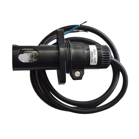 UV1 Flame Detector Accessory In Sleek Brown Finish Designed For Reliable Fire Hazard Monitoring Inside Manufacturing Plants And Vehicles Built Tough As Nails To Handle Daily Wear And Tear Without Skipping A Beat, featuring black housing and cables.