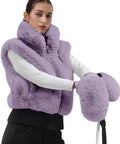 Model wearing Womens Winter Ski Gloves With Faux Fur Palm And Sheepskin Lining, Cozy Warm Snowboard And Cycling Gloves For Cold Weather.