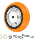 Heavy Duty 6 Inch Caster Wheels Replacement Kit featuring orange polyurethane wheel and hardware set for easy installation.