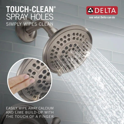 Lahara 14 Series 5-Setting Shower Faucet Trim Kit With Brushed Nickel Shower Head spraying water