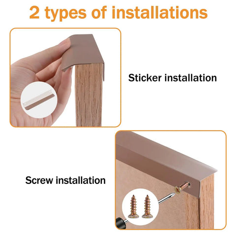 8 Pack Concealed Drawer Pulls With Curved Aluminum Alloy Edge Design showing drill and adhesive installation methods