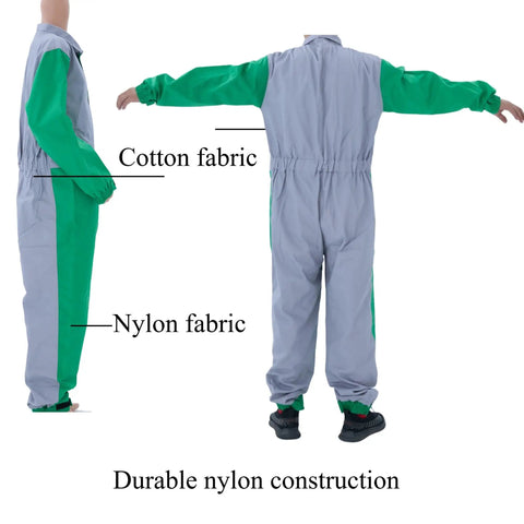 Kick Grit To The Curb With This Badass Green Blast Suit Spray Paint Protective Coveralls Sandblasting Safety Gear Abrasion Resistant Work Overalls Built Like A Tank For Construction, showcasing durable nylon and cotton fabric.