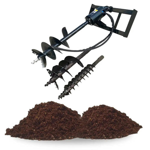 Heavy Duty Hydraulic Post Hole Digger With 3 Drilling Bits 6 Inch 12 Inch 14 Inch Plus Rock Auger Frame in soil